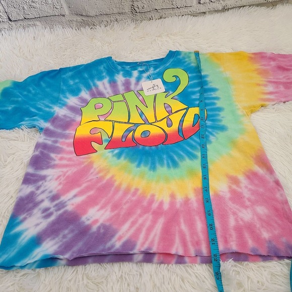 Pink Floyd Rainbow Colorful Tie Dye Cropped Logo Graphic Tee NWT SZ M - Picture 3 of 8